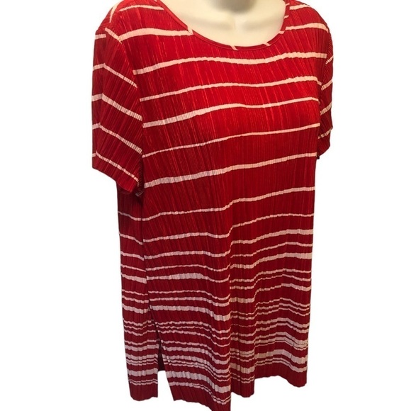 Chico’s Travelers Slinky Crinkle SS Top 2/M Red White Stripe Career Layering - Picture 2 of 8